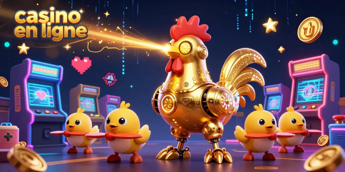 Jouez dans un monde fascinant de casino en ligne avec le robot coq doré et ses drones.