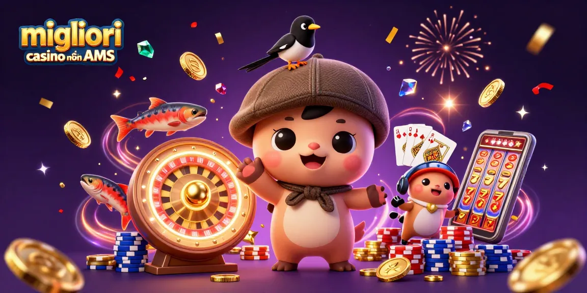 Esplora i migliori casino non AAMS con un'affascinante illustrazione 3D che mostra personaggi vivaci e elementi del casinò.