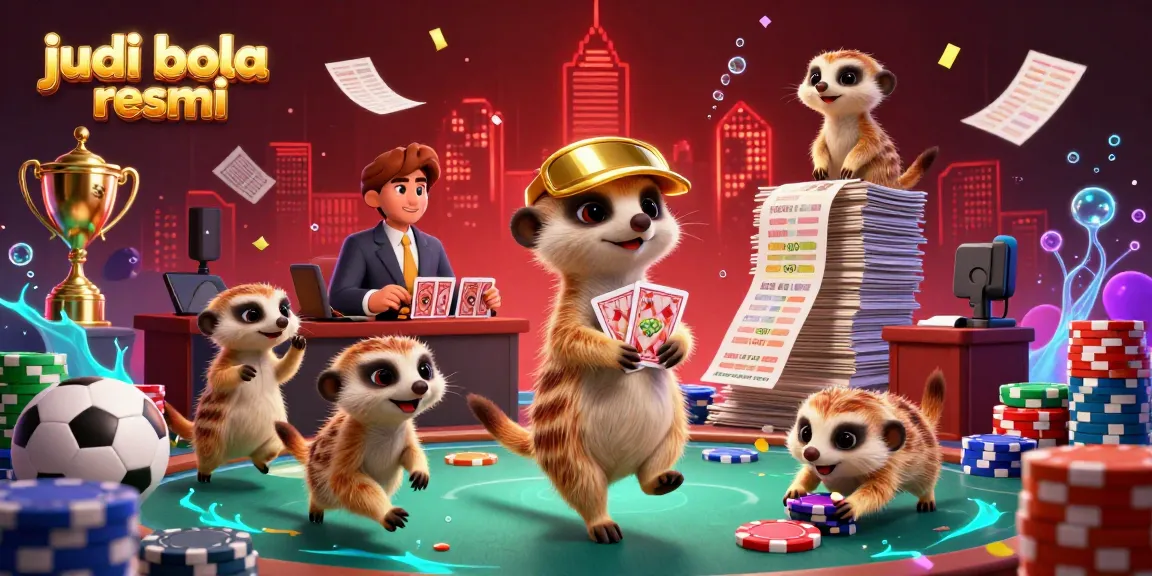 Engage with judi bola resmi as meerkats manage an exciting sports betting operation amidst colorful chips.