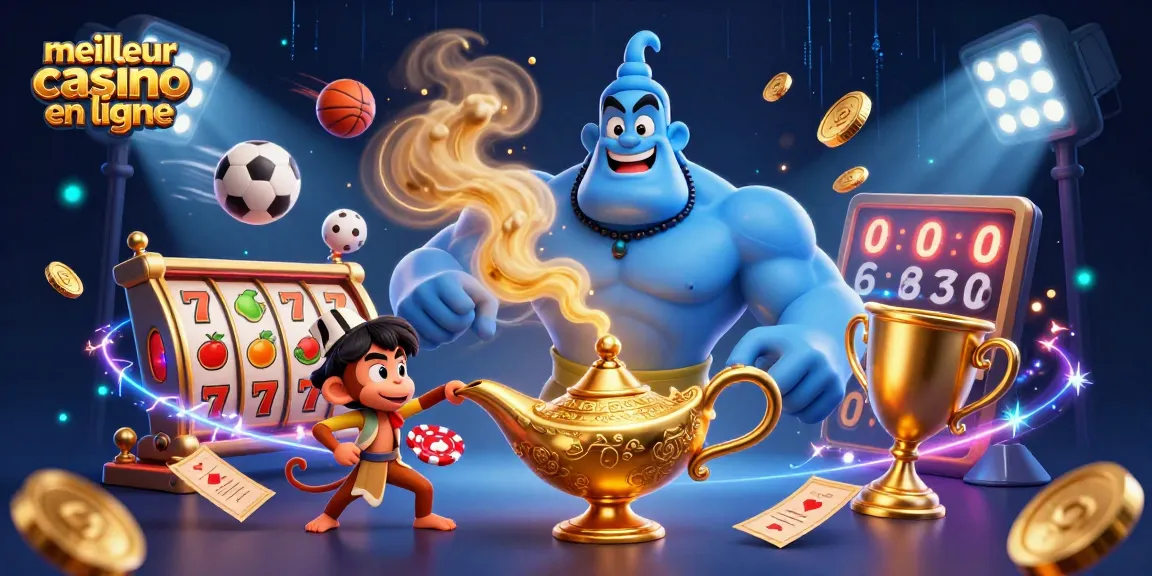Scène 3D engageante mettant en vedette le meilleur casino en ligne avec des personnages vibrants, des jetons de poker et des rouleaux de machines à sous dynamiques.
