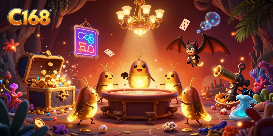 Experience the excitement at C168 with glowing animations in this vibrant casino scene.
