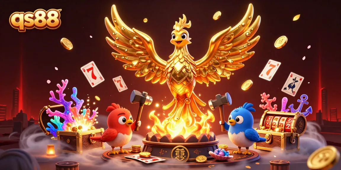 Experience thrilling gameplay at qs88 with this vibrant 3D illustration showcasing exciting casino elements.