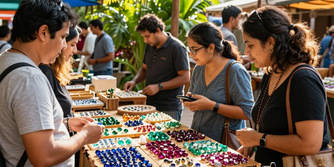 Shop for exquisite gemstones at https://www.mygemspot.com in a lively market scene