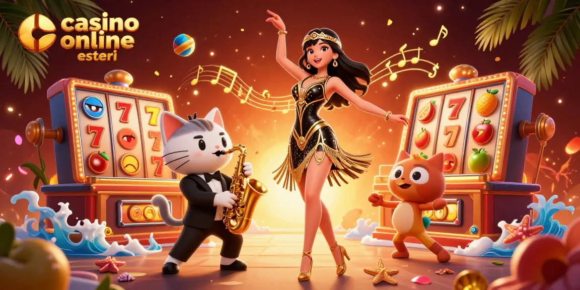 Vivi l'emozione dei casino online esteri con personaggi 3D vibranti e elementi di slot in azione.