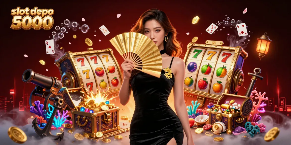 Experience thrilling wins at slot depo 5000 with vibrant 3D digital art showcasing jackpot excitement and dynamic game action.