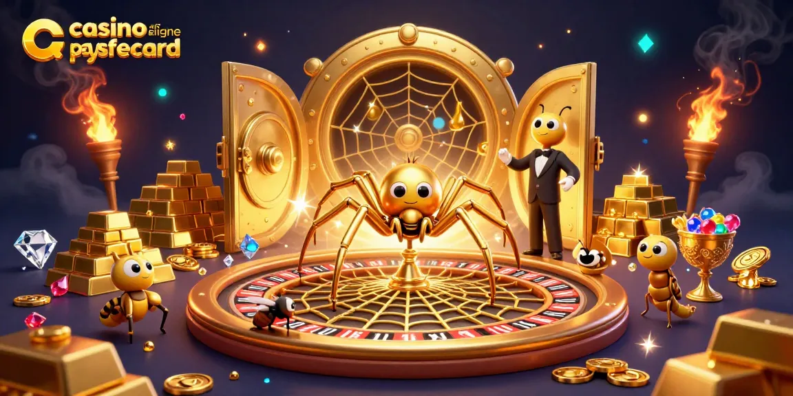 Profitez d'une expérience immersive de casino en ligne paysafecard avec une araignée dorée au milieu d'un décor étincelant.