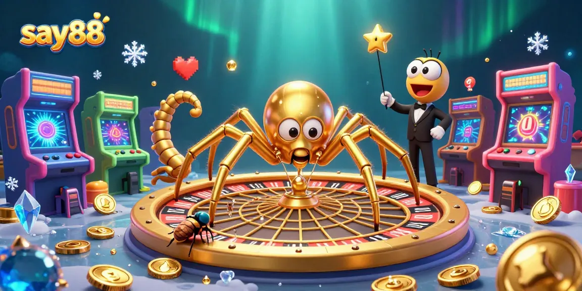Experience thrilling bets at say88 with a vibrant 3D roulette scene featuring a golden spider.
