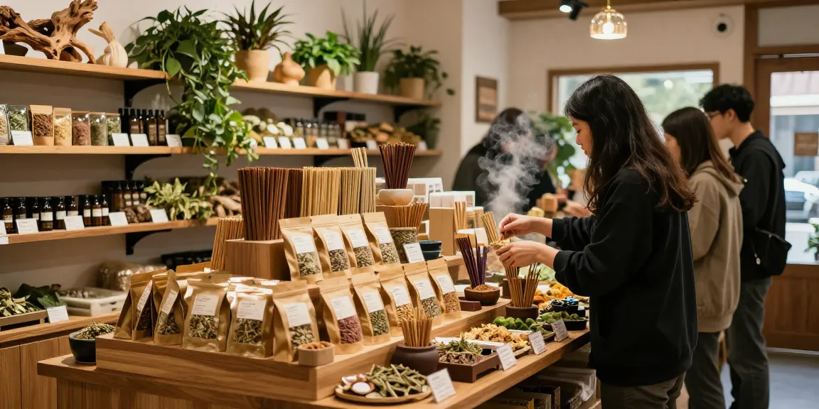 Explore a variety of legal-incense products in a charming herbal shop, showcasing vibrant blends and inviting decor.