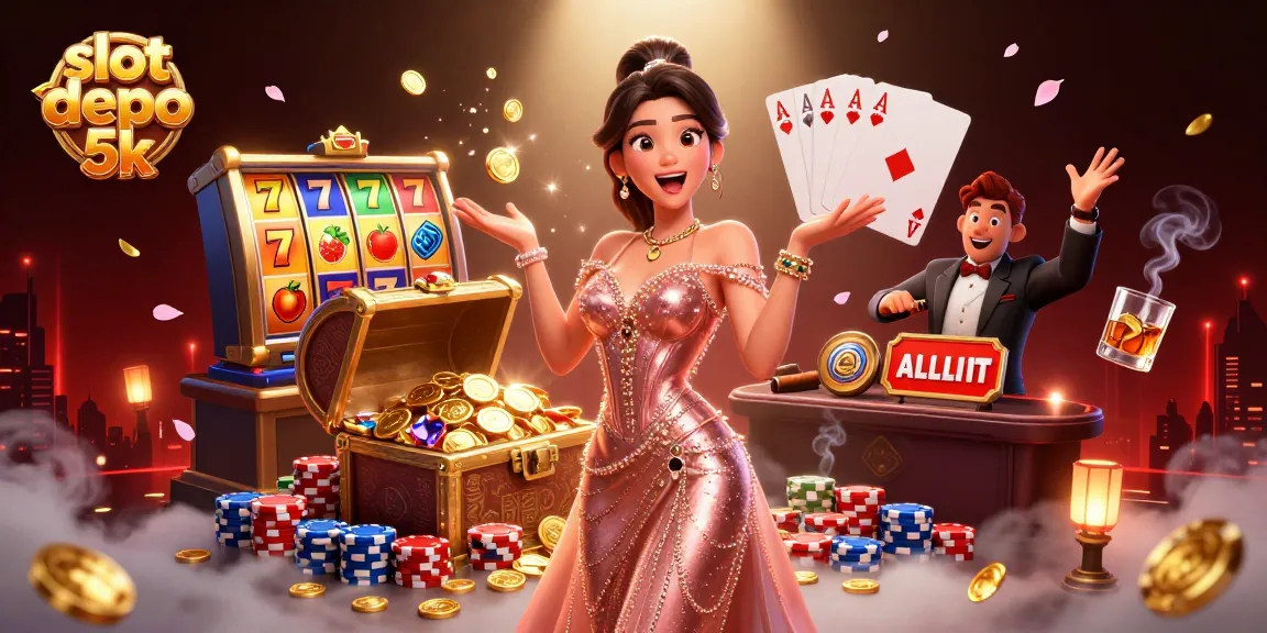 Experience the thrill of slot depo 5k with vibrant symbols and treasures in this stunning illustration.