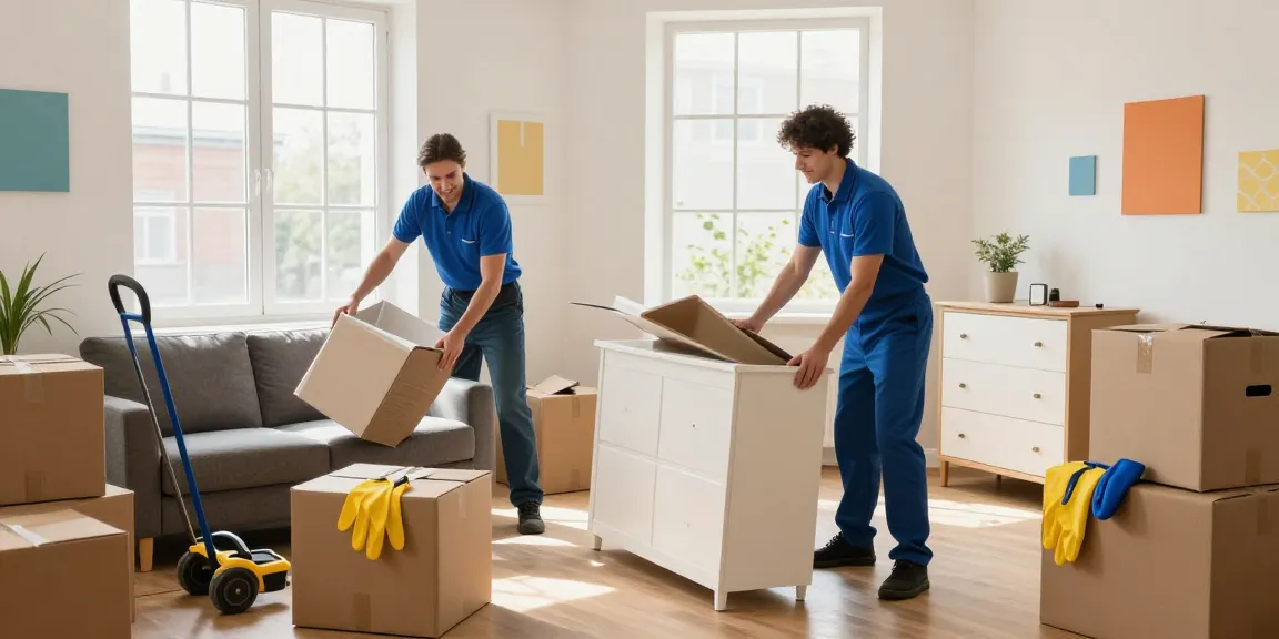 Efficient Wohnungsentrümpelung Berlin service team removing furniture in a bright apartment.