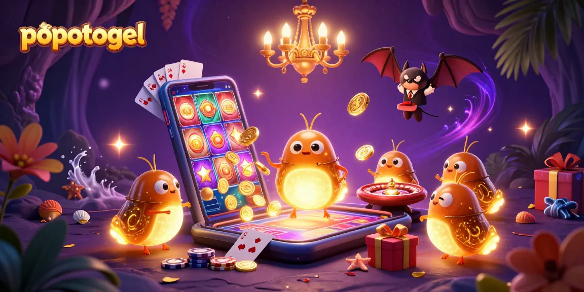 Experience popotogel's thrilling gameplay in a dynamic cave casino scene with glowworms and a bat dealer.