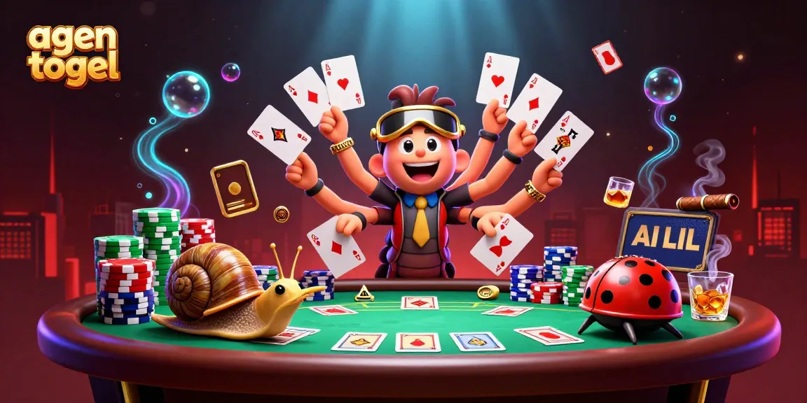 Engage in agen togel excitement with vibrant 3D digital illustration featuring animated casino dealer and colorful poker elements.