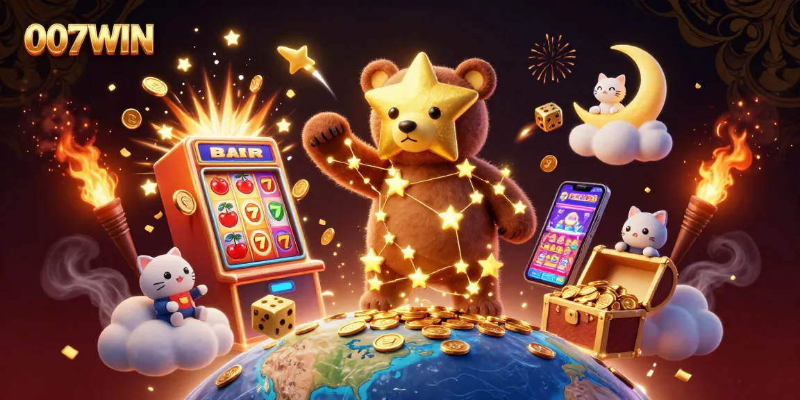 Experience thrilling wins with 007WIN at the vibrant slot machine jackpot bursting with coins.