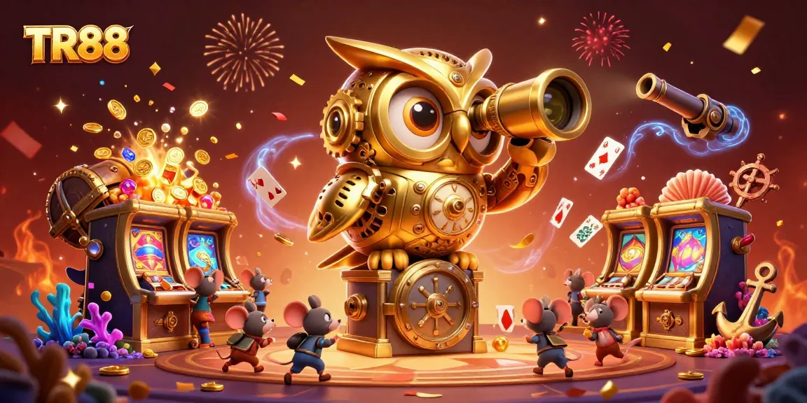 Experience thrilling gameplay at TR88 with our dynamic 3D casino illustration featuring colorful game elements.