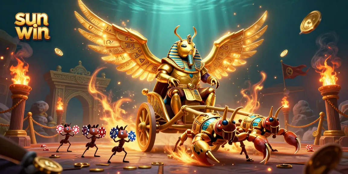 Enjoy thrilling sun win casino action with golden beetle warriors and scorpion chariots!