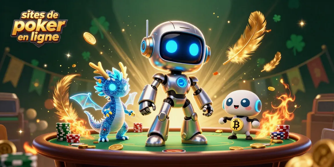 Jouer sur les meilleurs sites de poker en ligne avec un robot cyberpunk et dragon holographique.