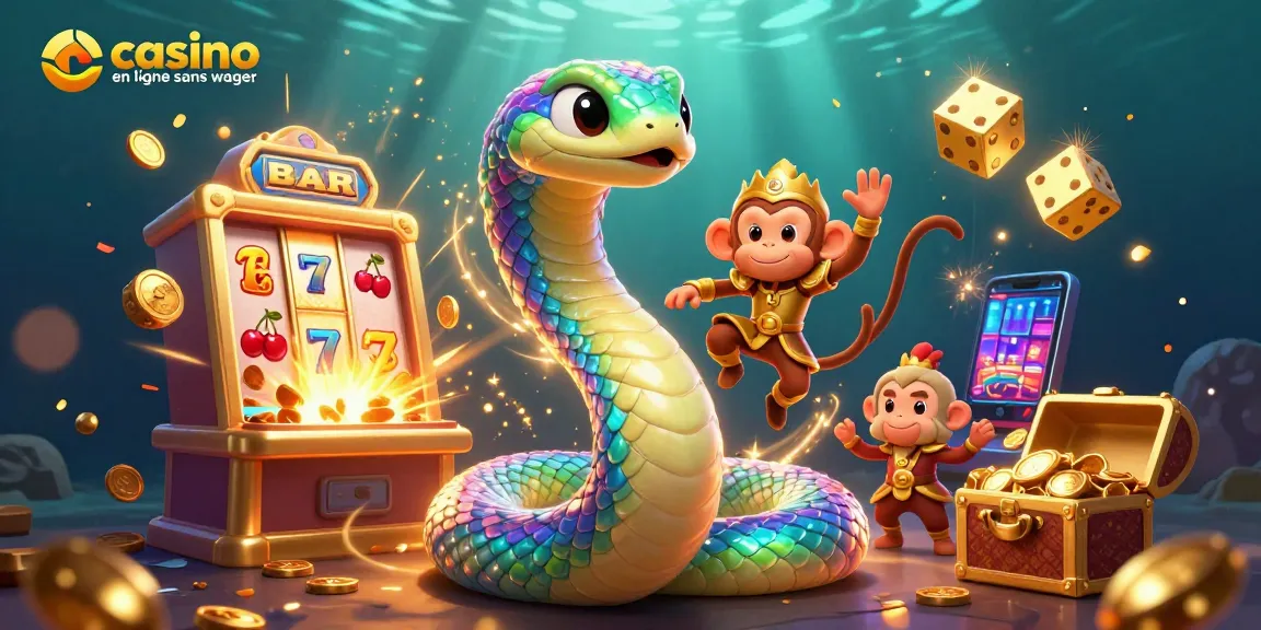 Jouez au casino en ligne sans wager avec ce serpent arc-en-ciel et des éléments de jackpot scintillants.