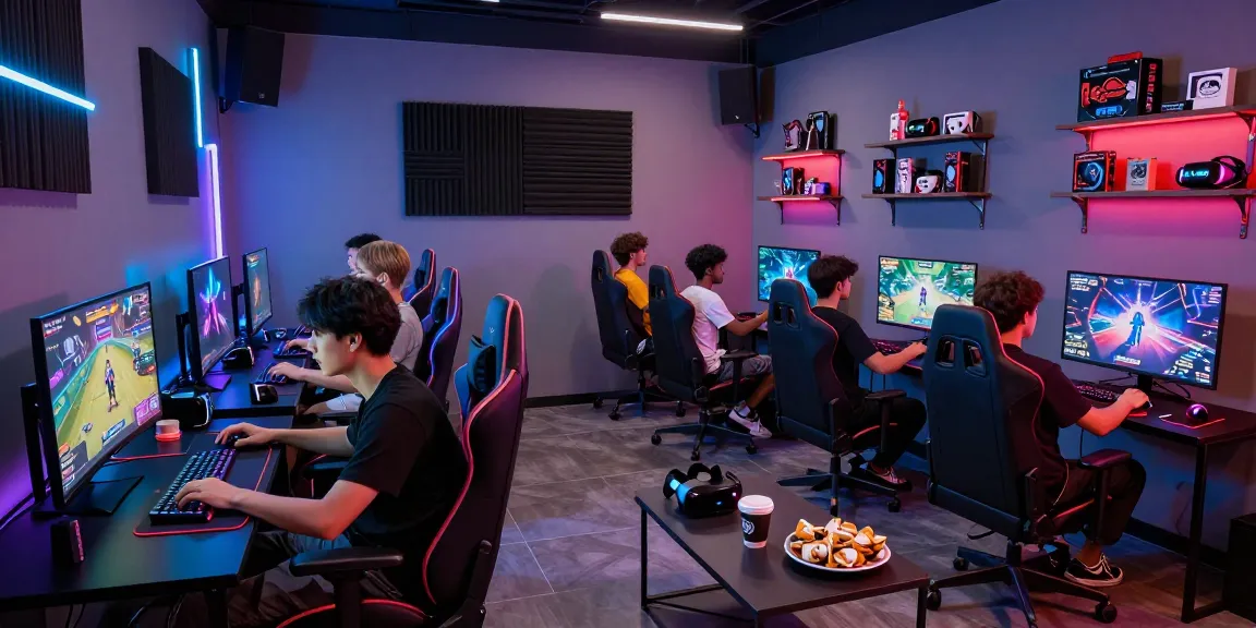 Gamers enjoying an immersive pakde4d experience in a modern lounge.