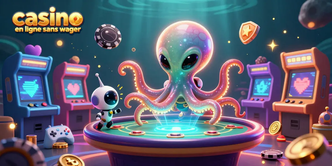 Jouez au casino en ligne sans wager avec une illustration inspirante d'une pieuvre extraterrestre et son robot.