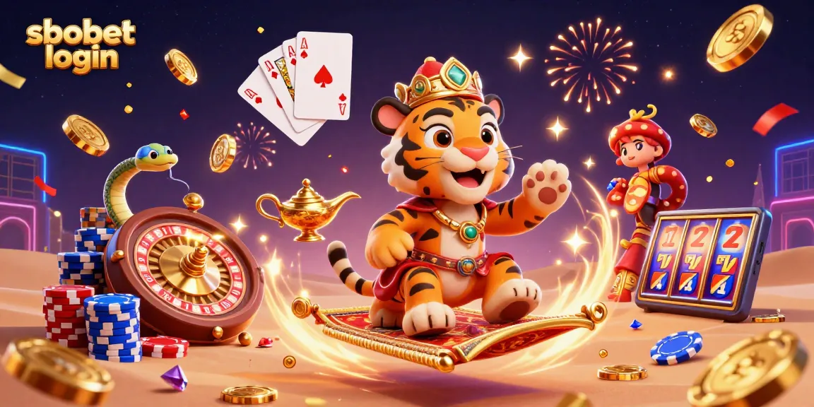 Experience sbobet login with a vibrant depiction of an Arabian Nights-themed sultan and immersive casino elements.