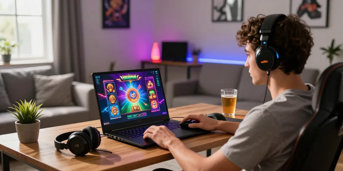 Engaged user enjoying online slot games on Raja328 platform, showcasing the login raja328 experience in a cozy gaming environment.